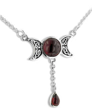 Load image into Gallery viewer, Celtic Knot Triple Moon Garnet Necklace