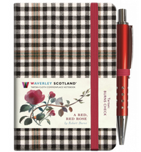 Load image into Gallery viewer, Mini Tartan Notebook & Pen (Red, Red Rose)