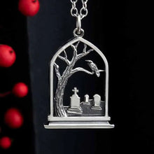 Load image into Gallery viewer, Silver Graveyard & Raven Necklace