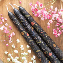 Load image into Gallery viewer, Black Folk Floral Print Taper Candle Set