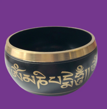 Load image into Gallery viewer, Black Cast Aluminum Singing Bowl with Buddha Design (4")