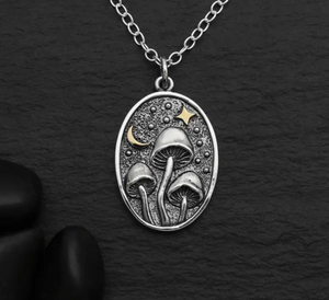 Sterling Silver Oval Mushrooms Necklace