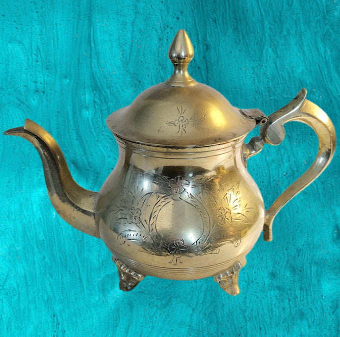 Vintage Etched Brass Teapot Prairie Sky General Store