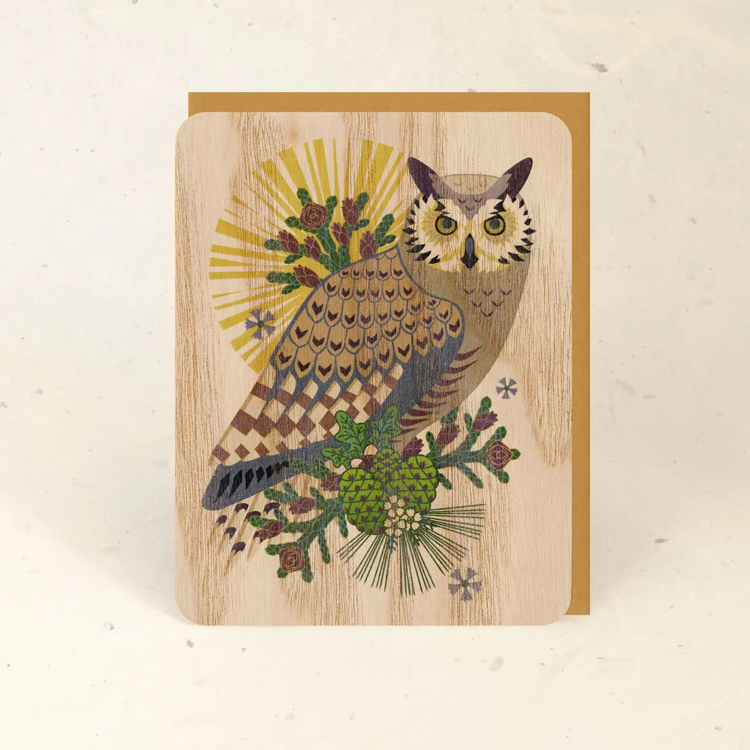 Great Horned Owl Mini Wood Print/Greeting Card