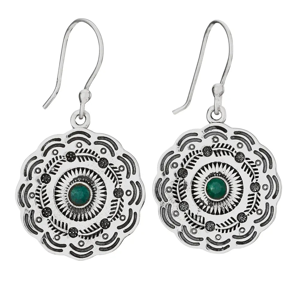Scalloped Silver Edged Emerald Earrings