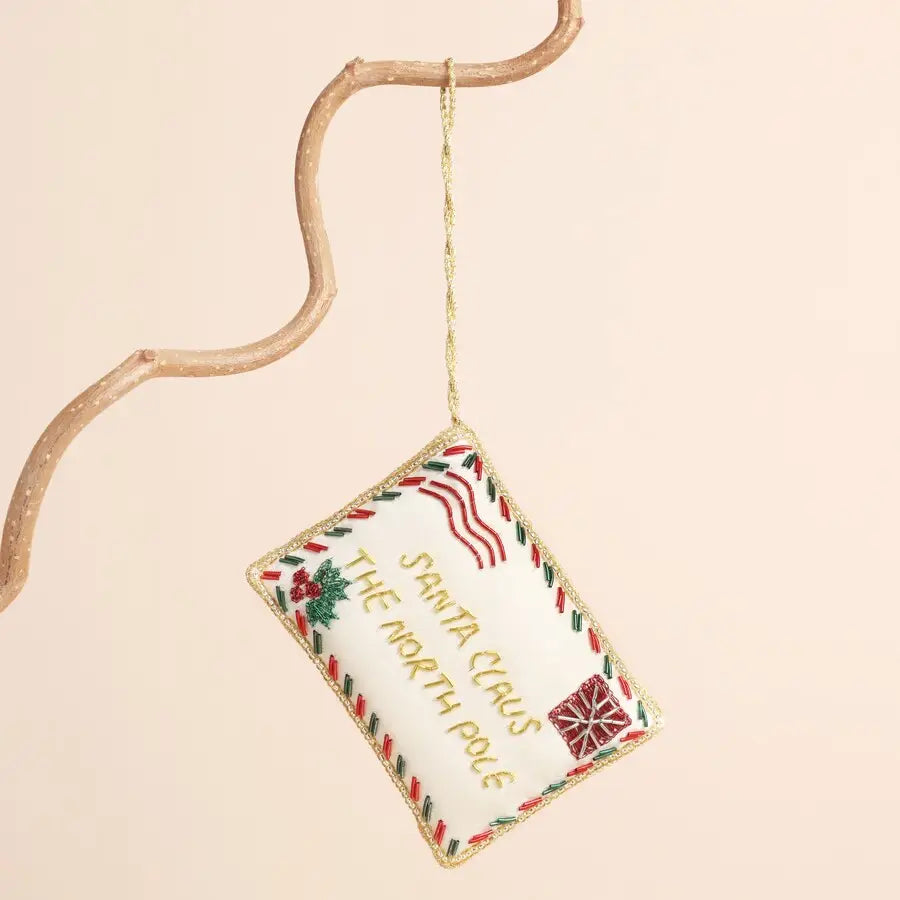 Embroidered Santa Postcard Ornament