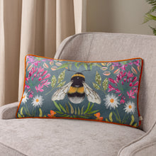 Load image into Gallery viewer, Steel Blue Bee &amp; Flower Pillow
