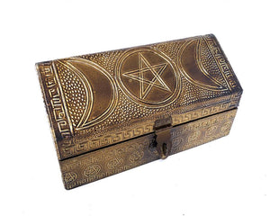 Triple Moon Wood & Metal Pentacle Box