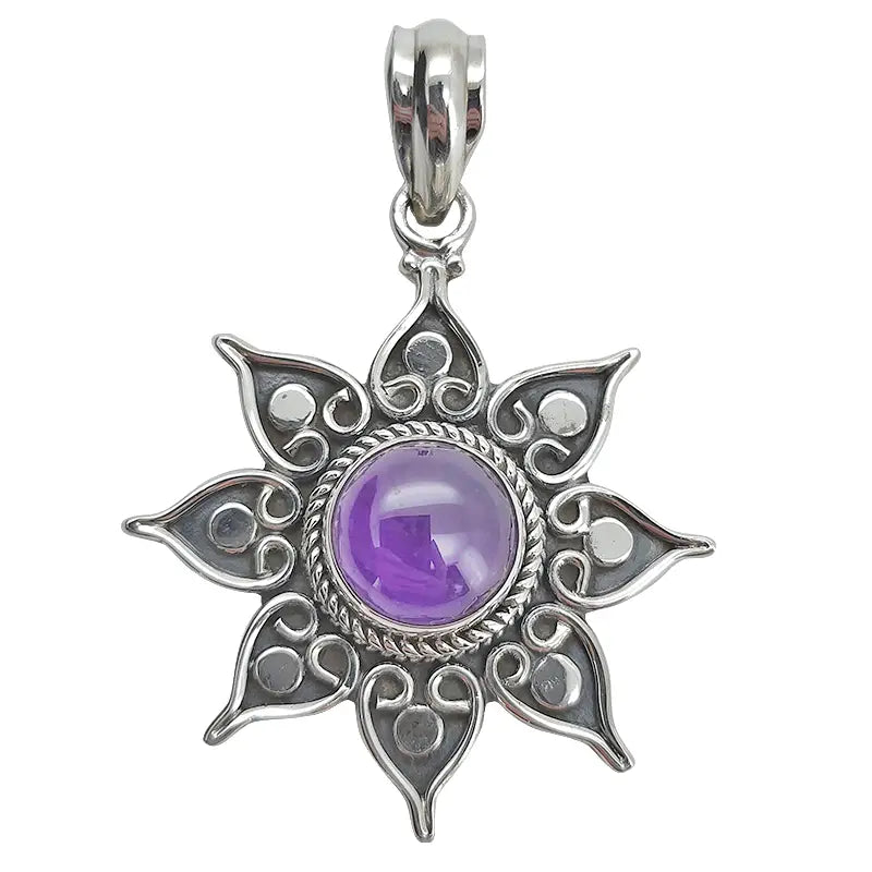 Amethyst & Sterling Silver Flower Pendant