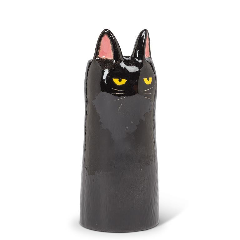 Black Tall Cat Vase