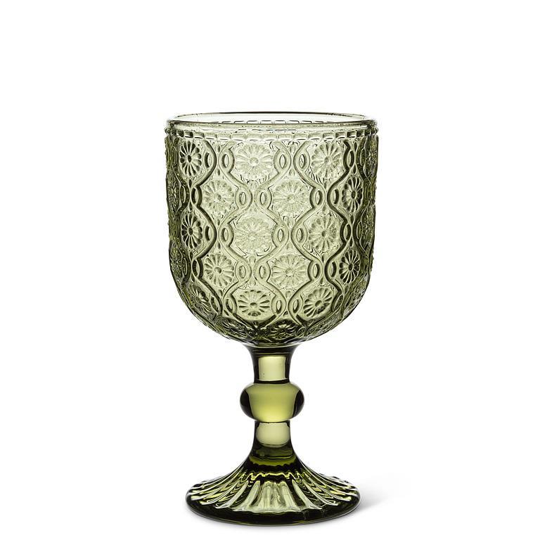 Pressed Green Glass Wine Goblet