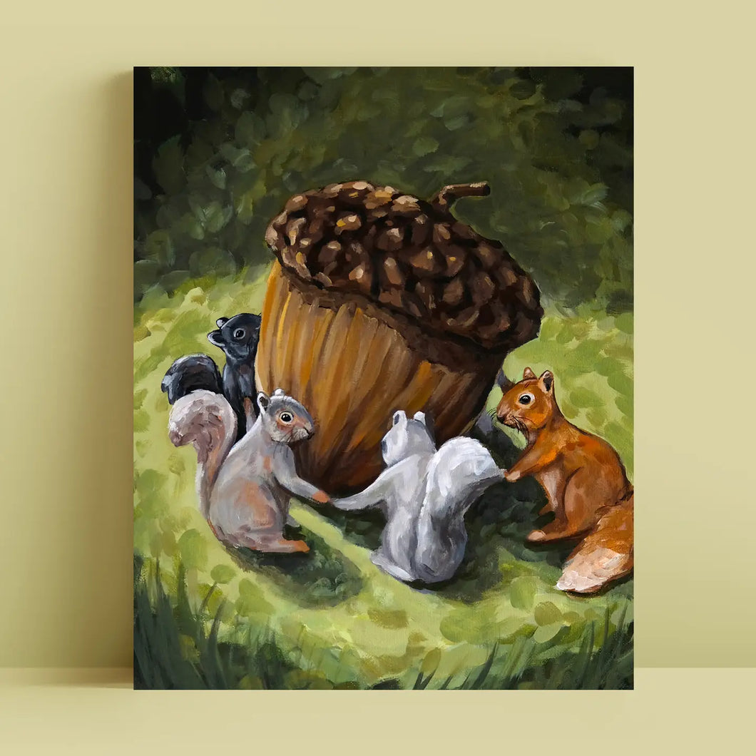 Squirrels & Acorn Art Print