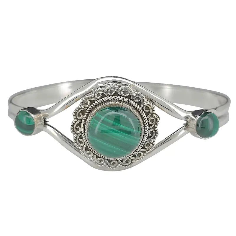 Sterling Silver Cuff Bracelet With Malachite
