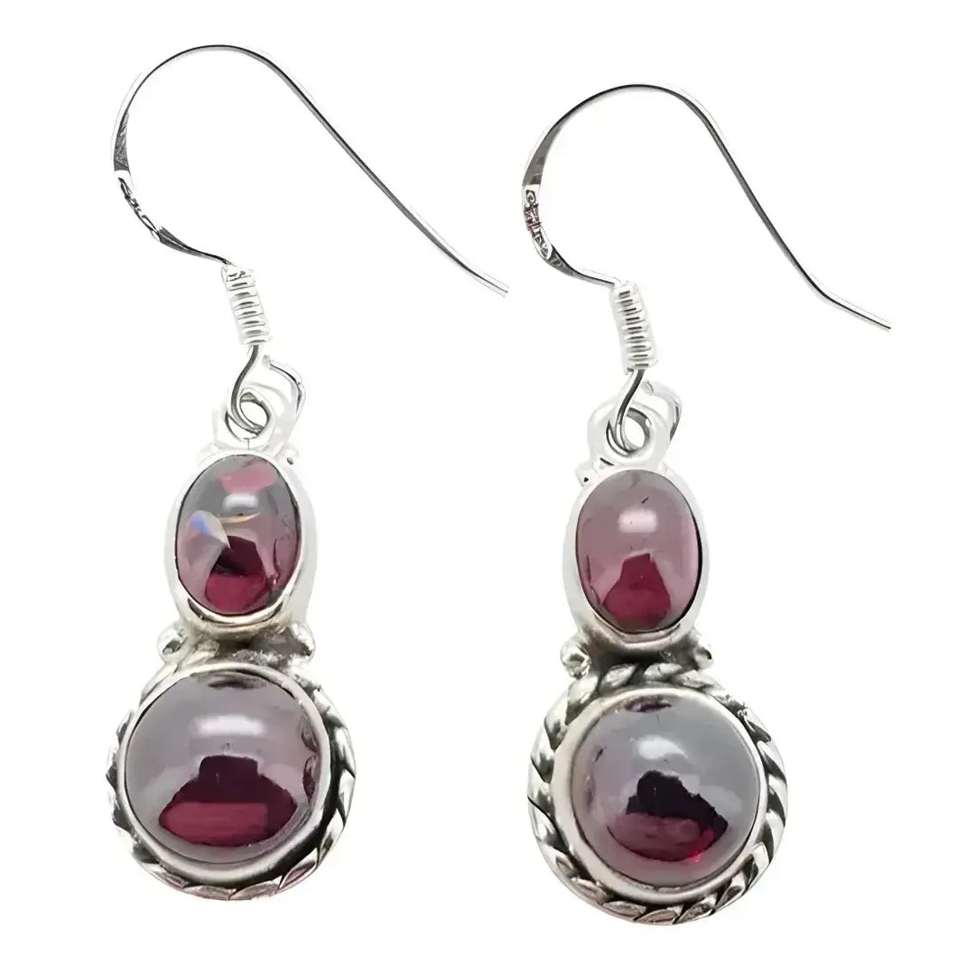 Stacked Cabochon Garnet Earrings