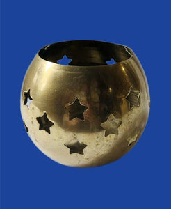 '90s Celestial Brass Candle Holder with Star Cutouts