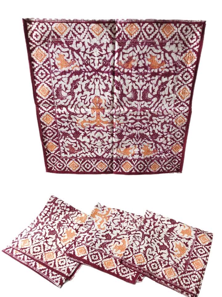 Vintage Burgundy Batik Napkins (Set of Four)