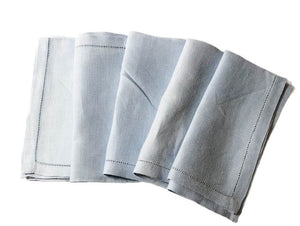 Vintage Sky Blue Linen Napkins (Set of Five)