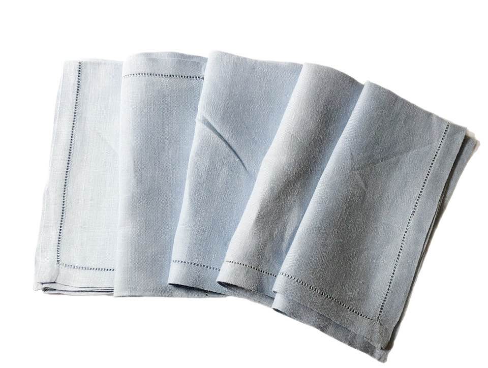 Vintage Sky Blue Linen Napkins (Set of Five)