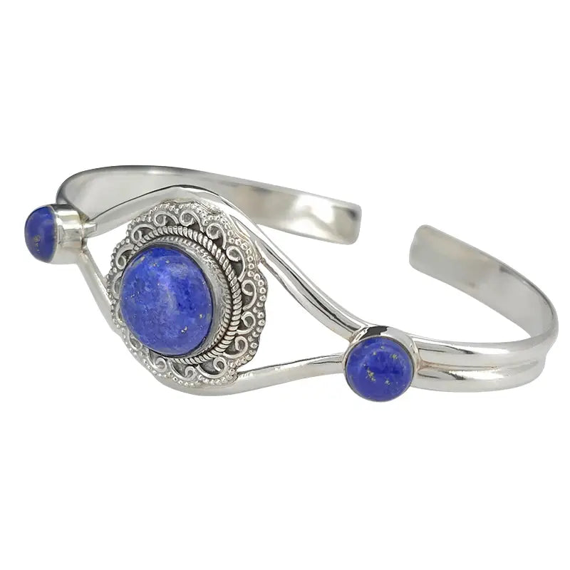 Sterling Silver Cuff Bracelet With Lapis Lazuli