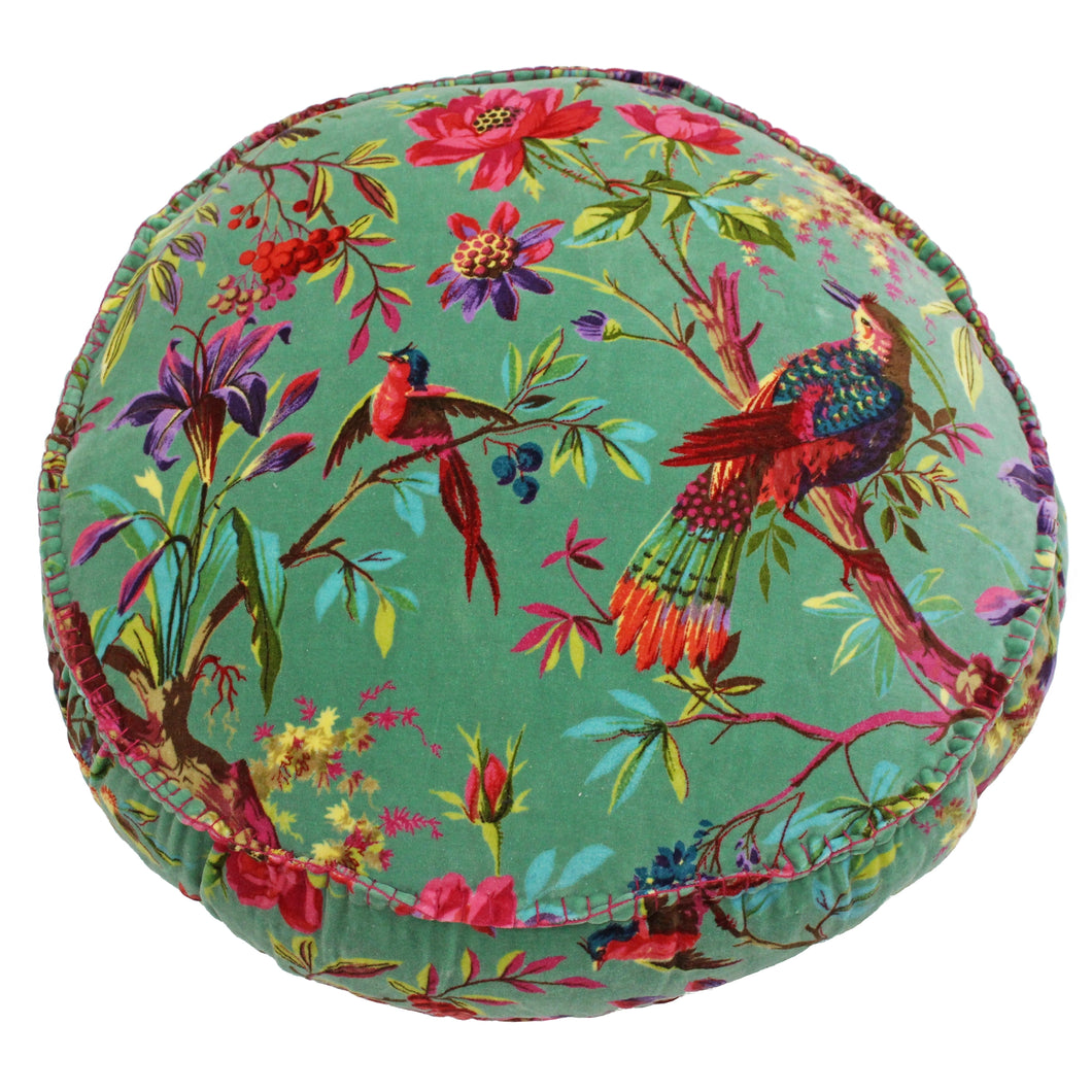 Round Aqua Birds Pillow