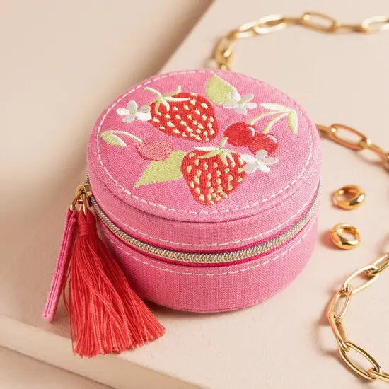 Embroidered Strawberry Jewelry Box