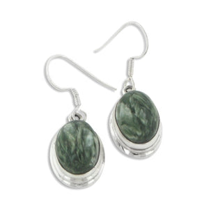 Feathered Green Seraphinite Oval Earrings