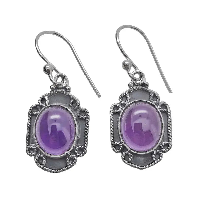 Amethyst Earrings in Frame Style Setting
