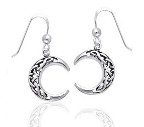 Silver Celtic Knot Crescent Moon Earrings