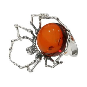 Cherry Amber Spider Ring