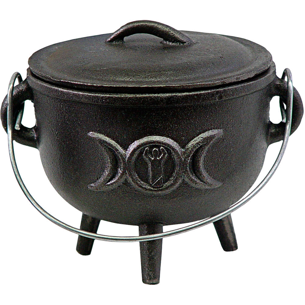 Cast Iron Cauldron with Moon Goddess Symbol