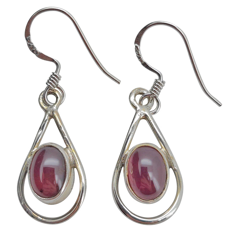 Oval Garnet Sterling Silver Earrings