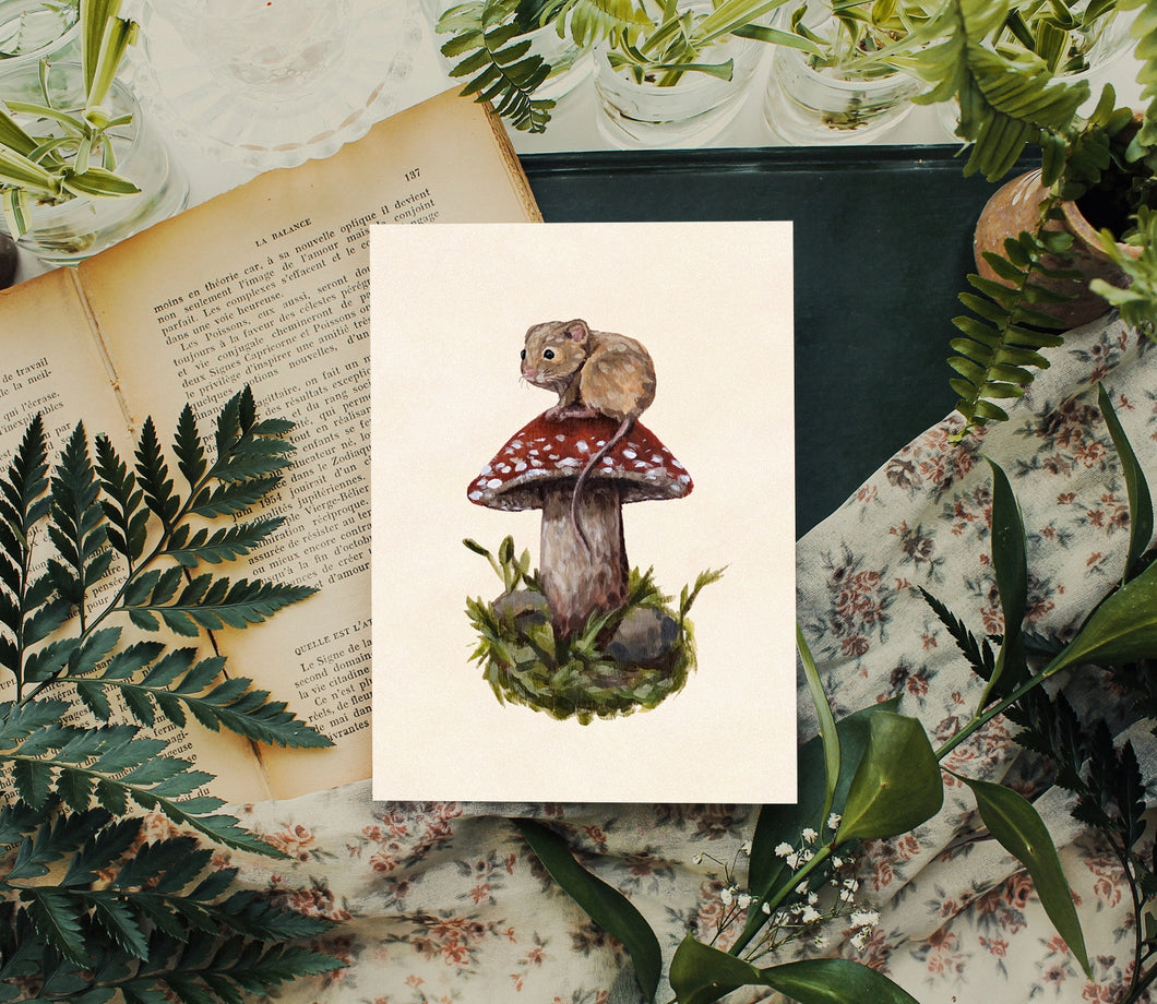 Mouse on Mushroom Art Print