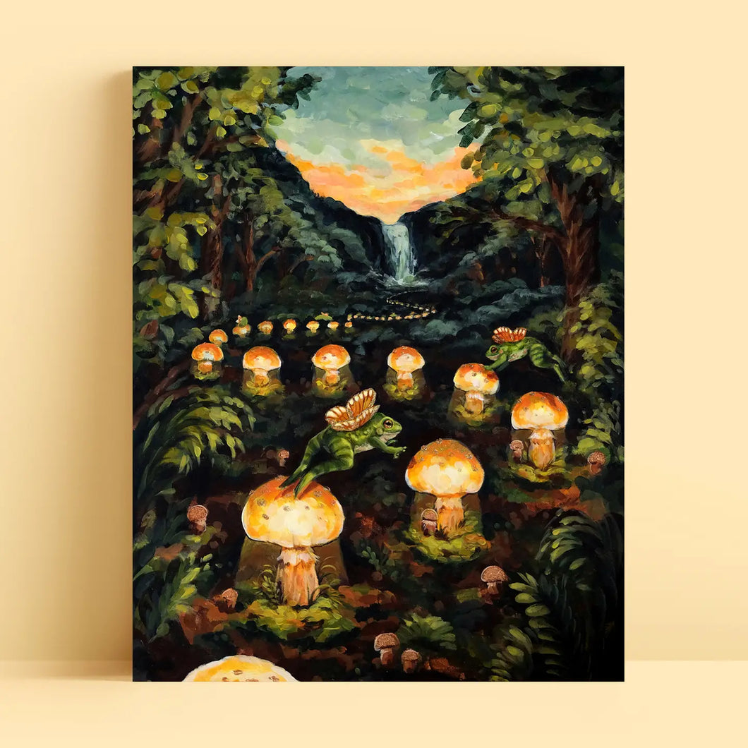 Fairy Frogs & Mushrooms Art Print