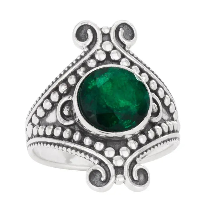 Round Green Emerald Ring