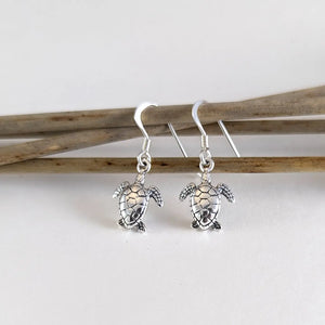 Silver Swimming Turtle Earrings