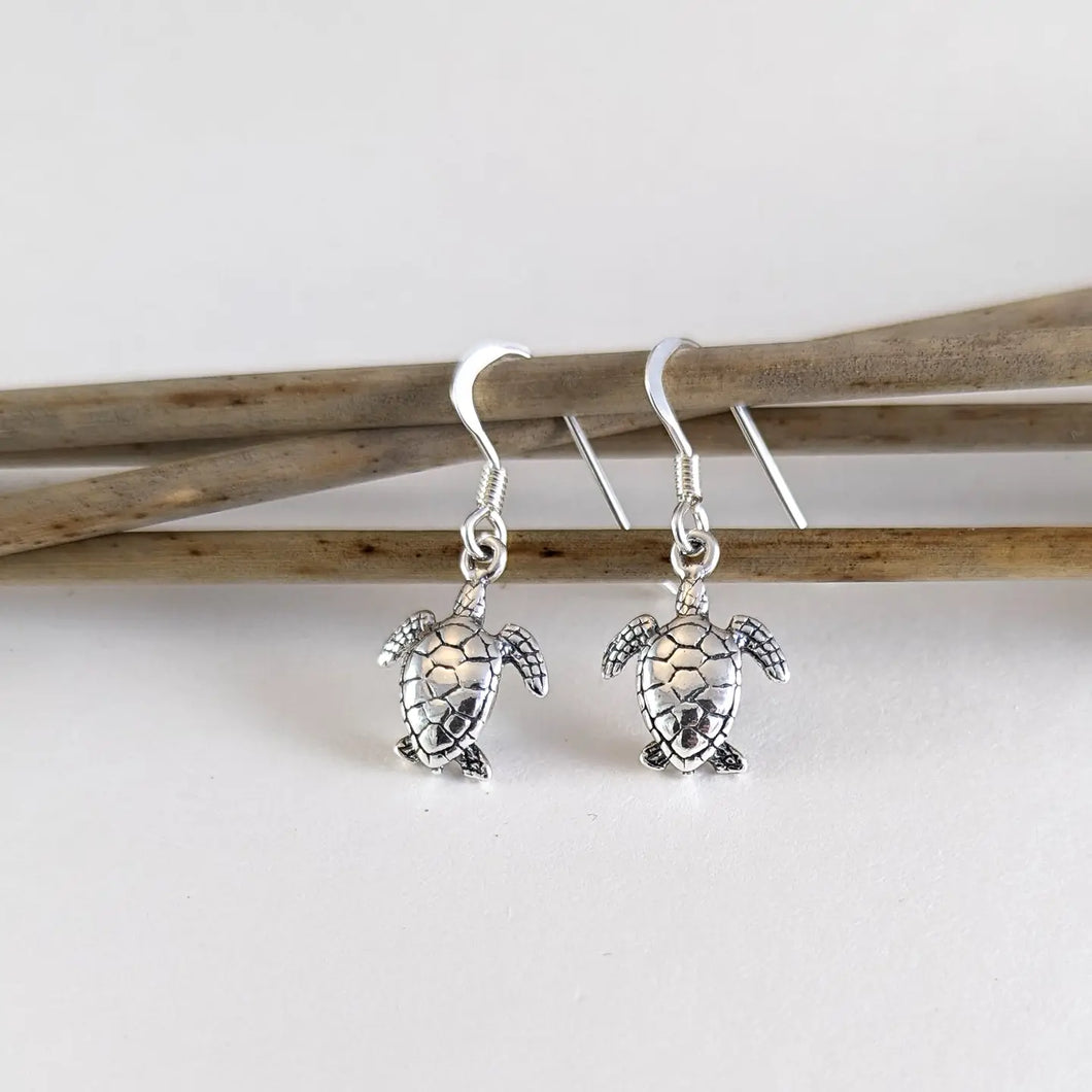 Silver Swimming Turtle Earrings
