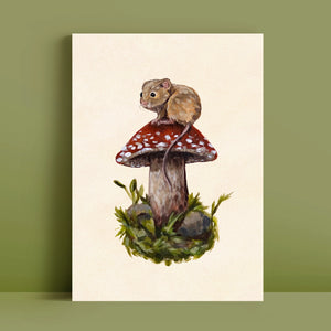 Mouse on Mushroom Art Print