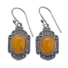 Load image into Gallery viewer, Tiger&#39;s Eye Earrings in Frame Style Settings
