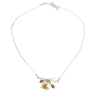 Amber & Sterling Silver Spider Web Necklace
