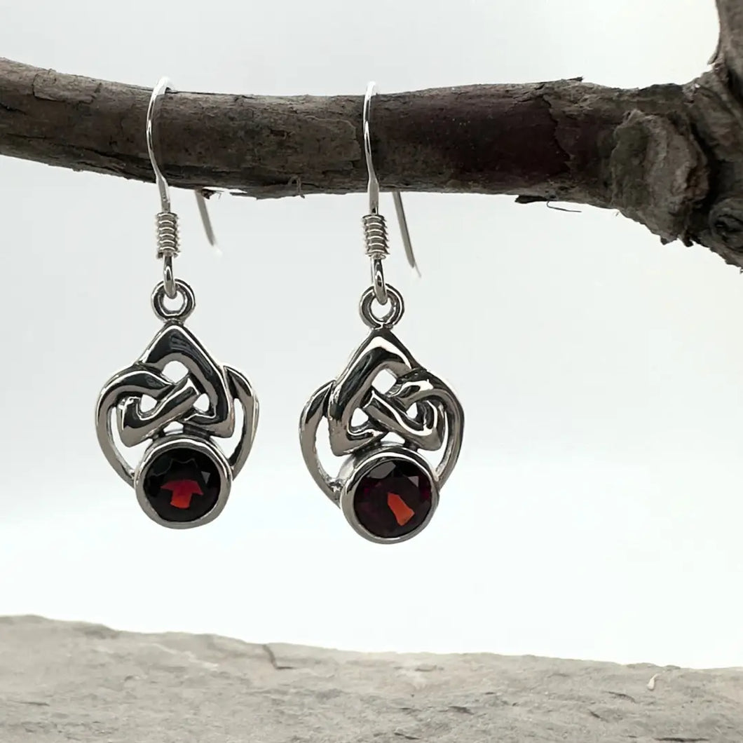 Garnet & Silver Celtic Knot Earrings
