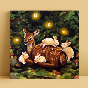 Deer & Rabbits Art Print