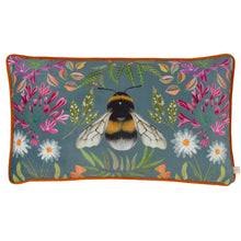 Load image into Gallery viewer, Steel Blue Bee &amp; Flower Pillow
