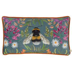 Steel Blue Bee & Flower Pillow