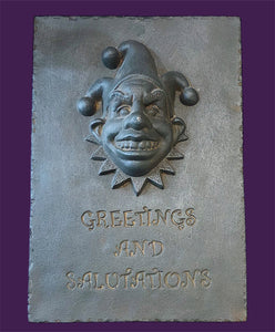 Cast Iron Court Jester "Greetings & Salutations" Wall Plaque