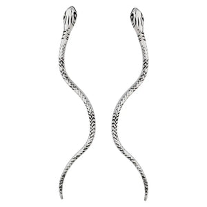 Long Silver Snake Earrings