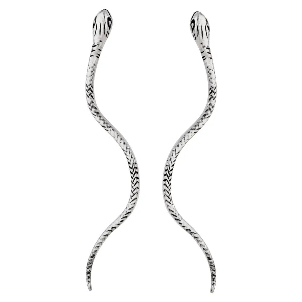 Long Silver Snake Earrings