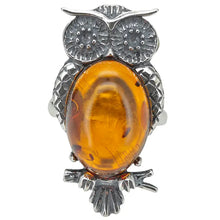 Load image into Gallery viewer, Large Cognac Amber Adjustable Owl Ring

