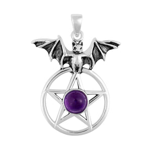 Amethyst Bat Pentacle Pendant with Chain