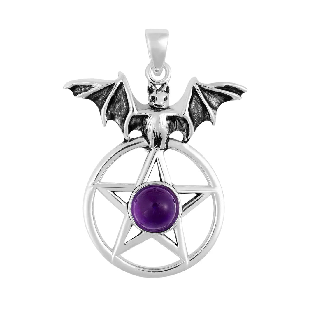 Amethyst Bat Pentacle Pendant with Chain