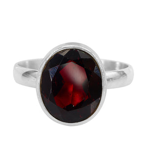 Silver & Garnet Oval Ring